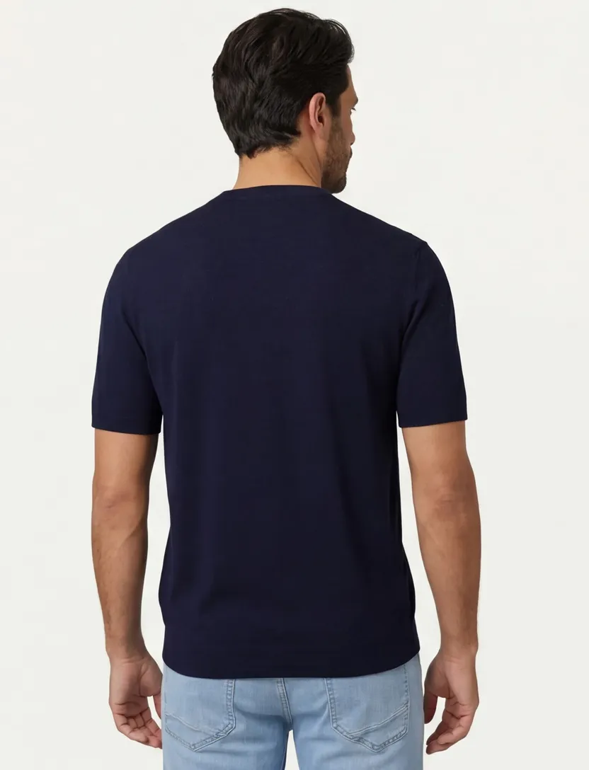 Thomas Maine trui korte mouw donkerblauw met ronde hals