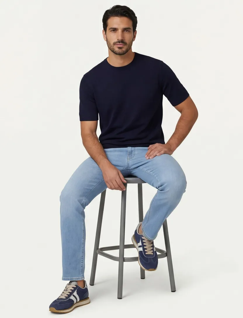 Thomas Maine trui korte mouw donkerblauw met ronde hals