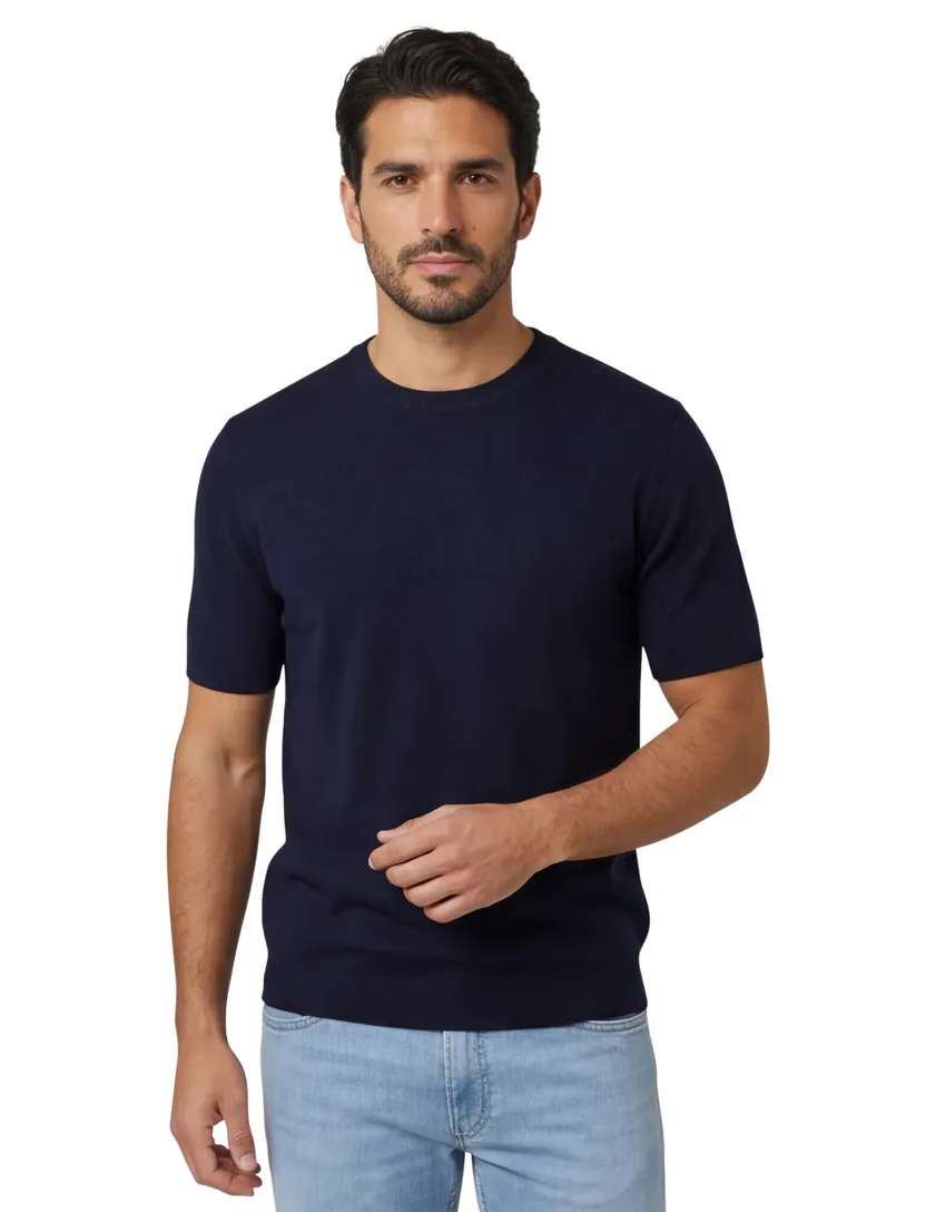 Thomas Maine trui korte mouw donkerblauw met ronde hals