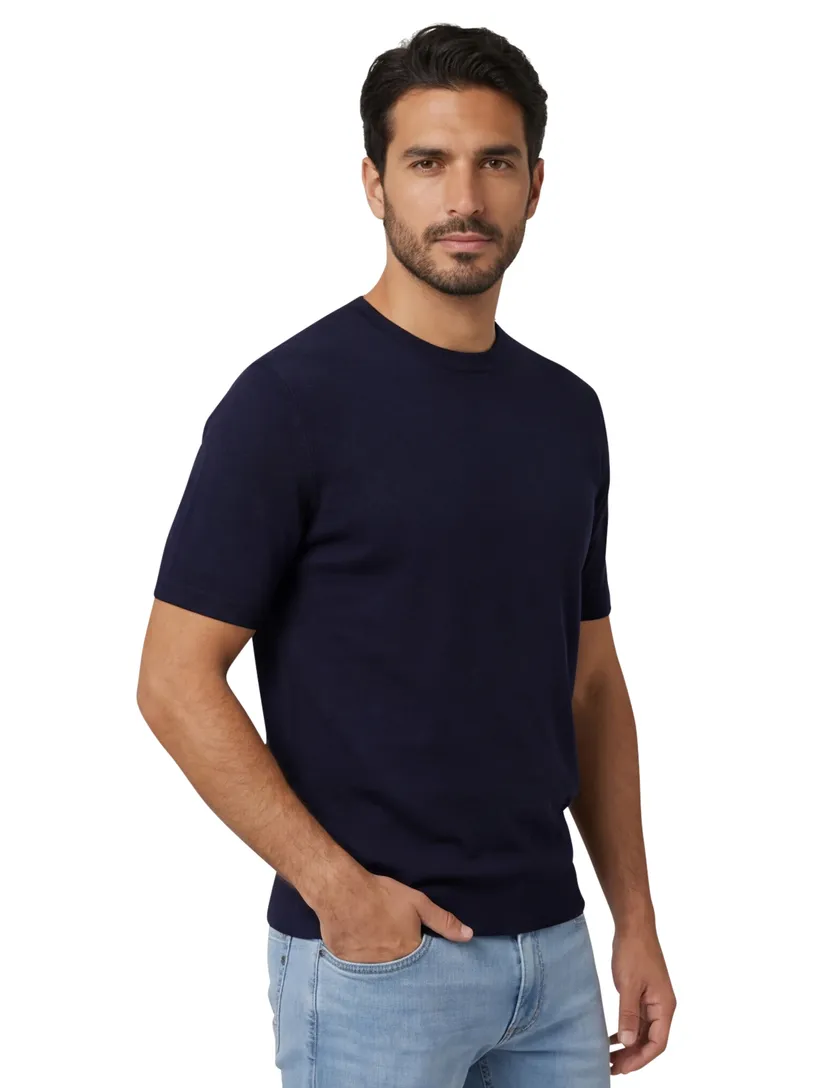 Thomas Maine trui korte mouw donkerblauw met ronde hals