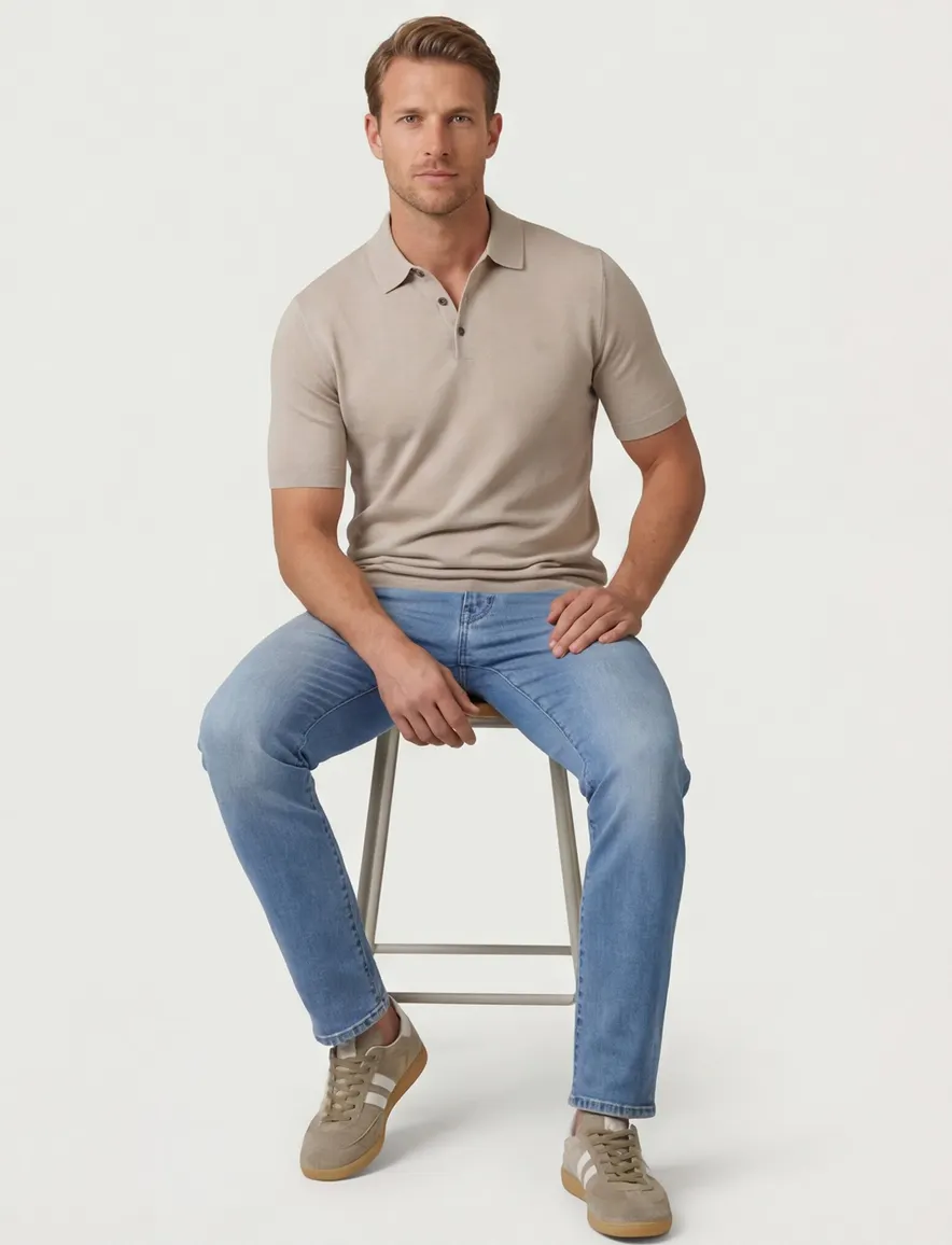 Thomas Maine katoenen poloshirt effe beige normale fit