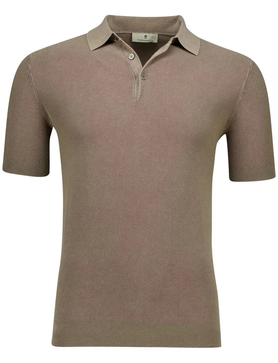 Thomas Maine polo bruin met boord katoen normale fit