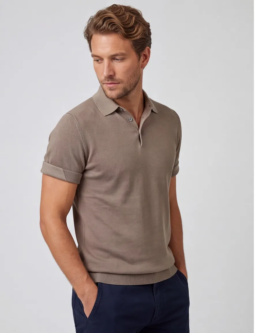 Thomas Maine polo bruin met boord katoen normale fit