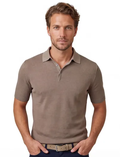 Thomas Maine katoenen Thomas Maine polo taupe met boord normale fit
