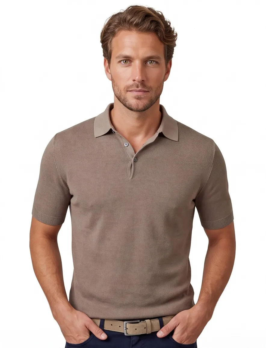 Thomas Maine polo bruin met boord katoen normale fit