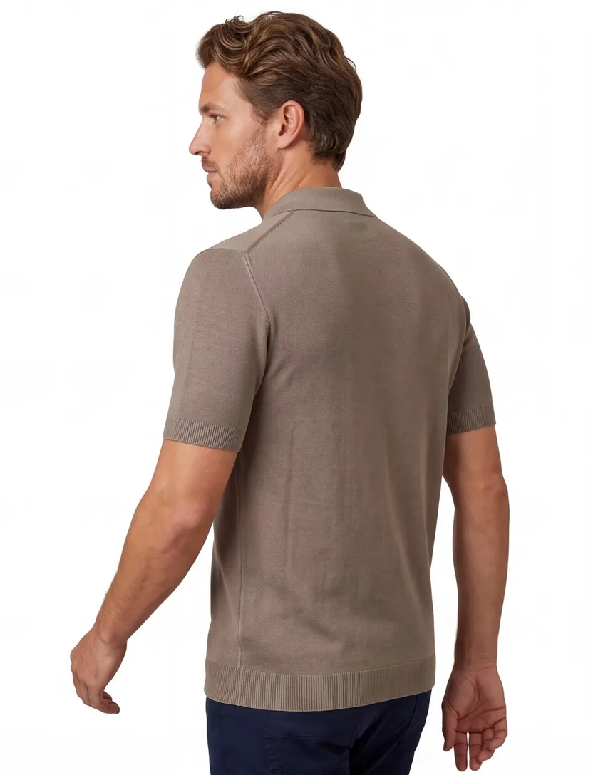 katoenen Thomas Maine polo taupe met boord normale fit