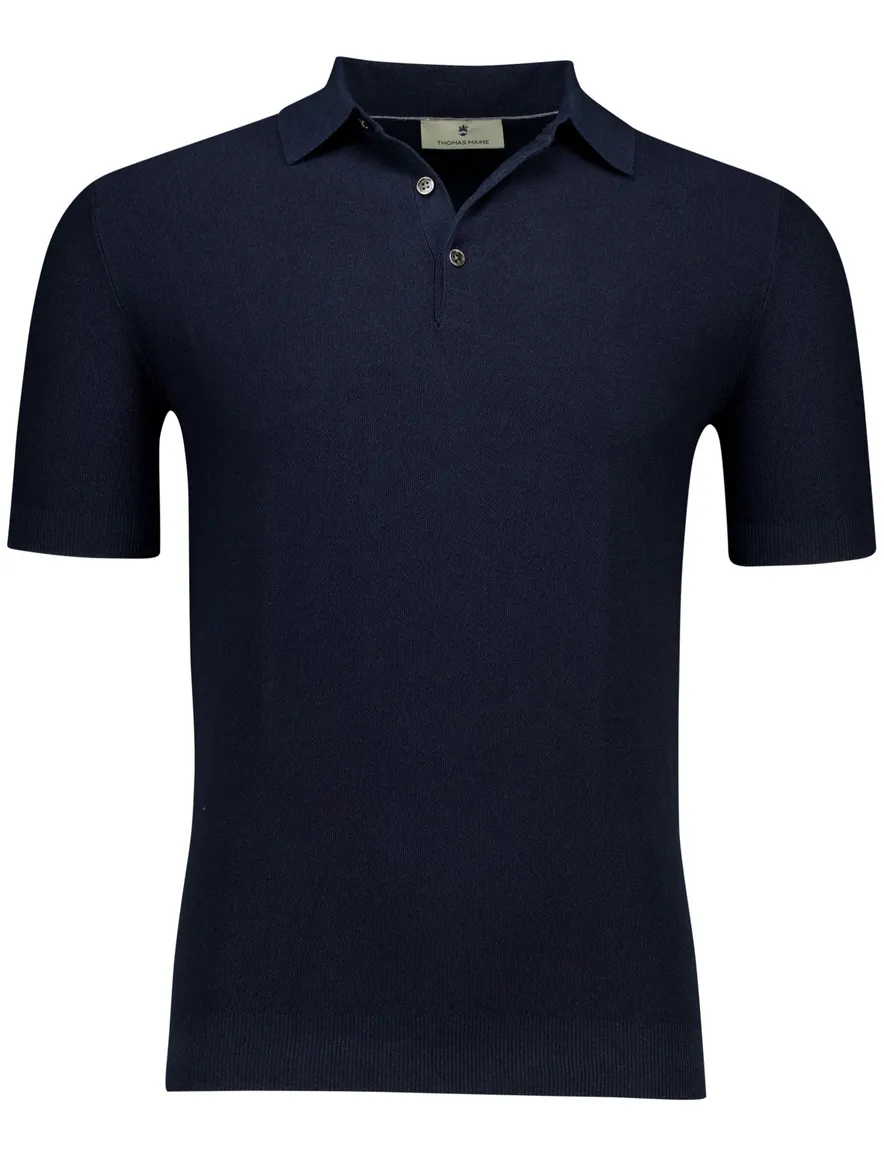 Thomas Maine polo donkerblauw effen normale fit katoen