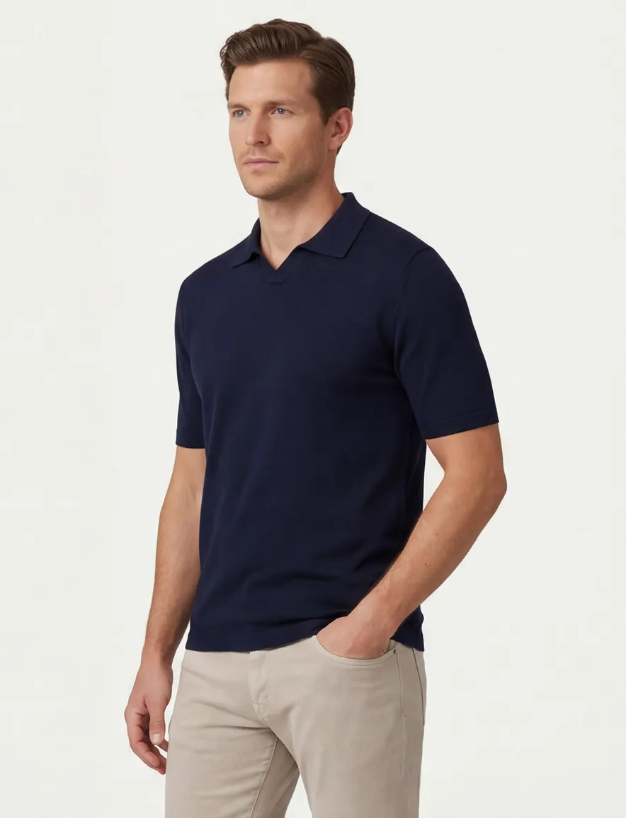 Thomas Maine polo donkerblauw effen normale fit katoen