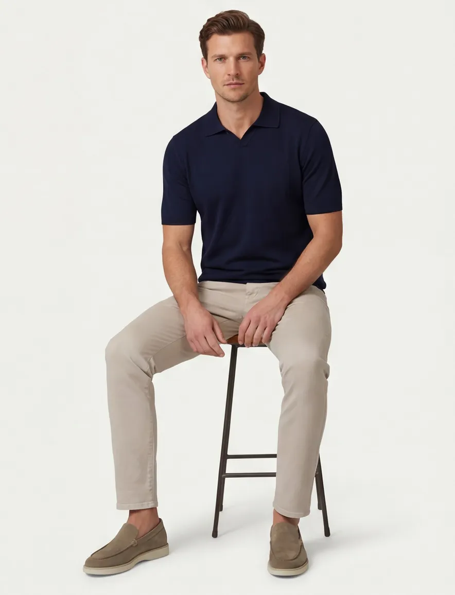 Thomas Maine polo donkerblauw effen normale fit katoen