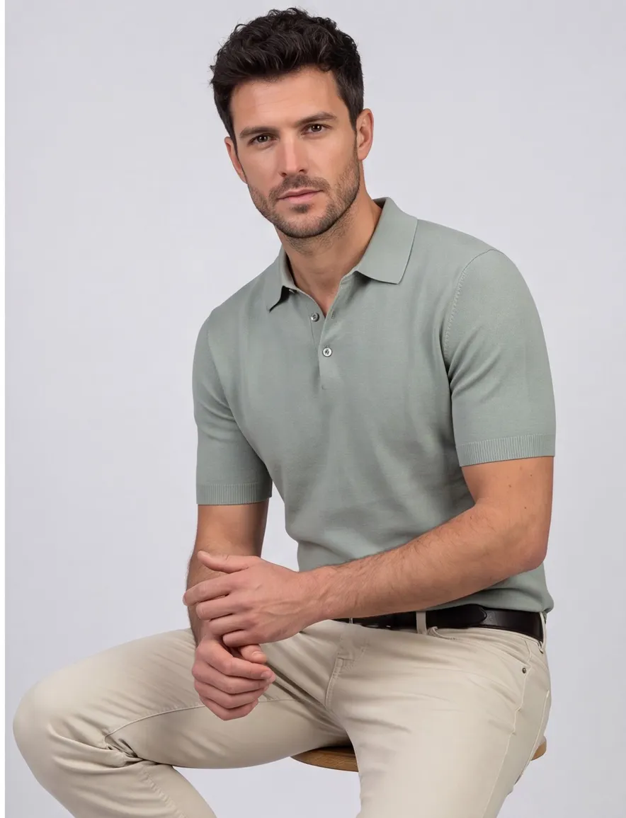 Thomas Maine polo groen effen pique normale fit katoen