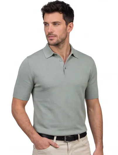Thomas Maine Thomas Maine polo groen effen pique normale fit katoen