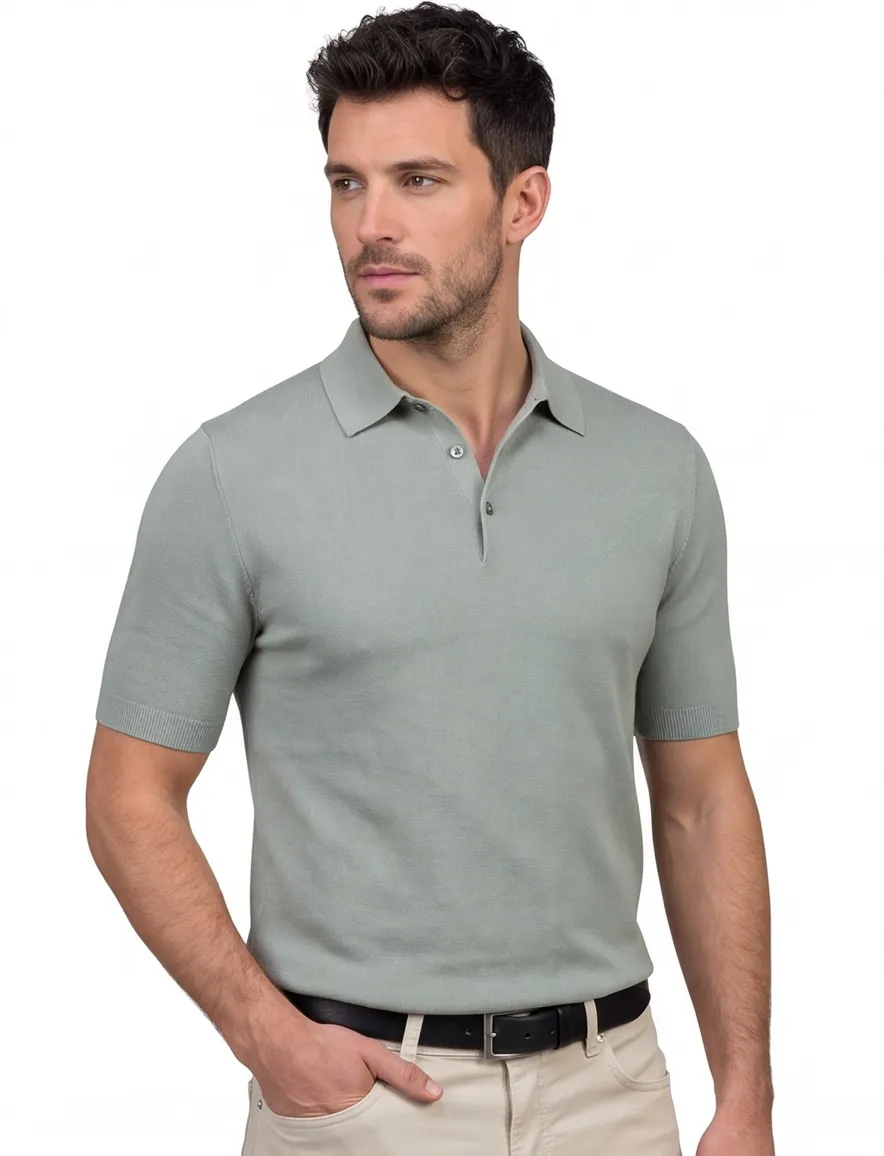 Thomas Maine polo groen effen pique normale fit katoen