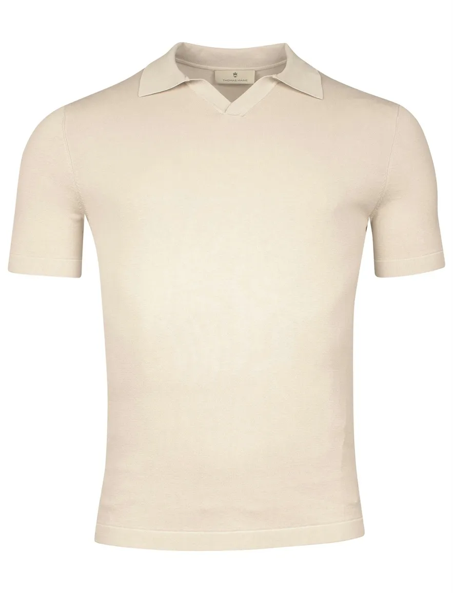 Thomas Maine polo beige v-hals effen