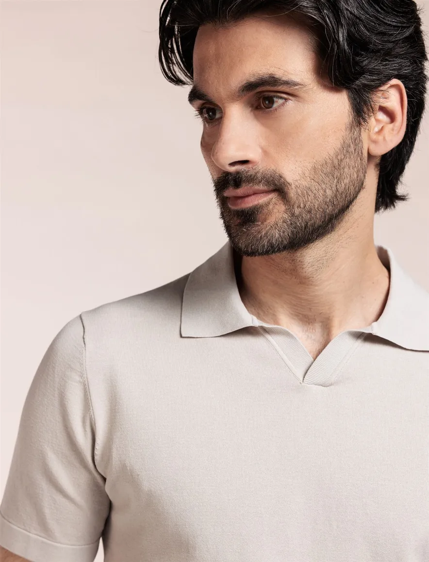 Thomas Maine polo beige v-hals effen