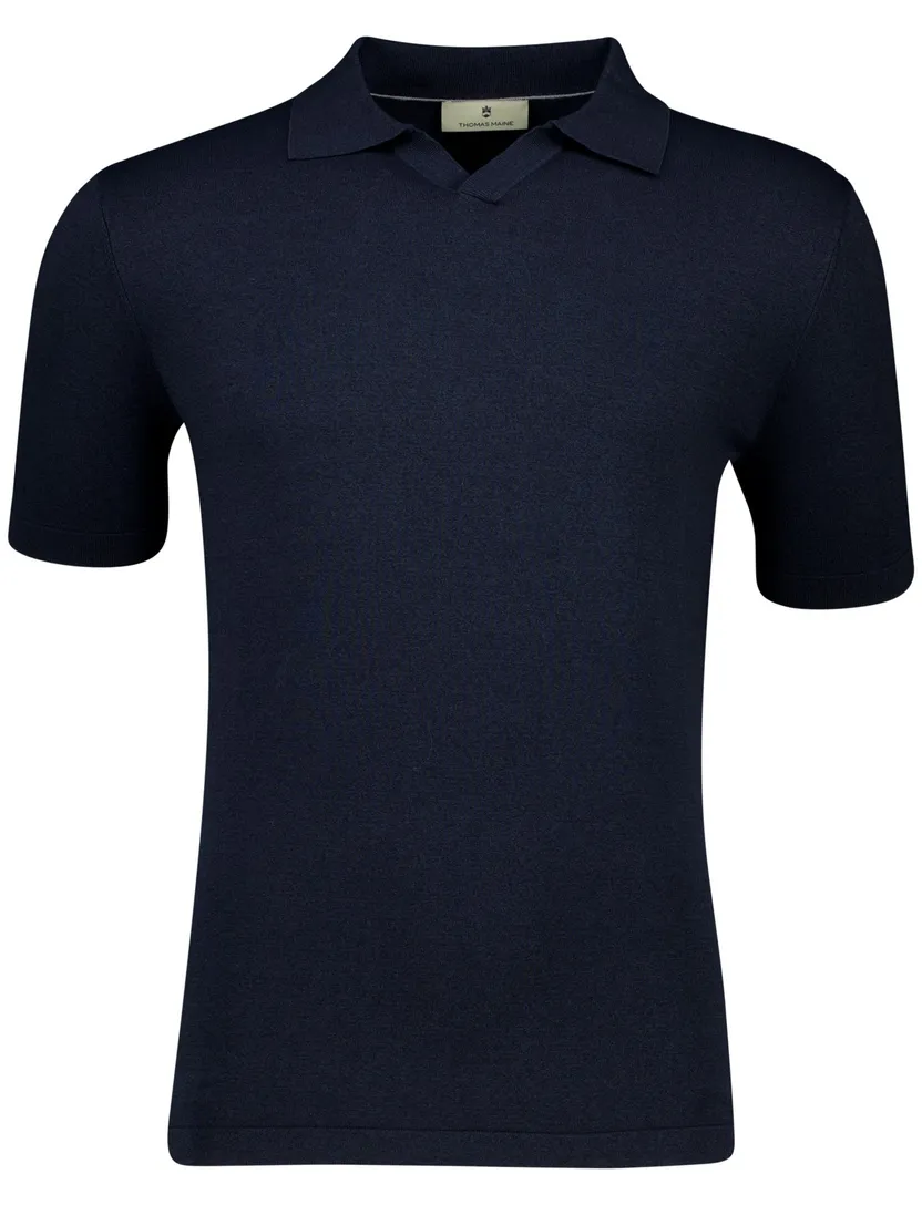 Thomas Maine polo donkerblauw v-hals katoen