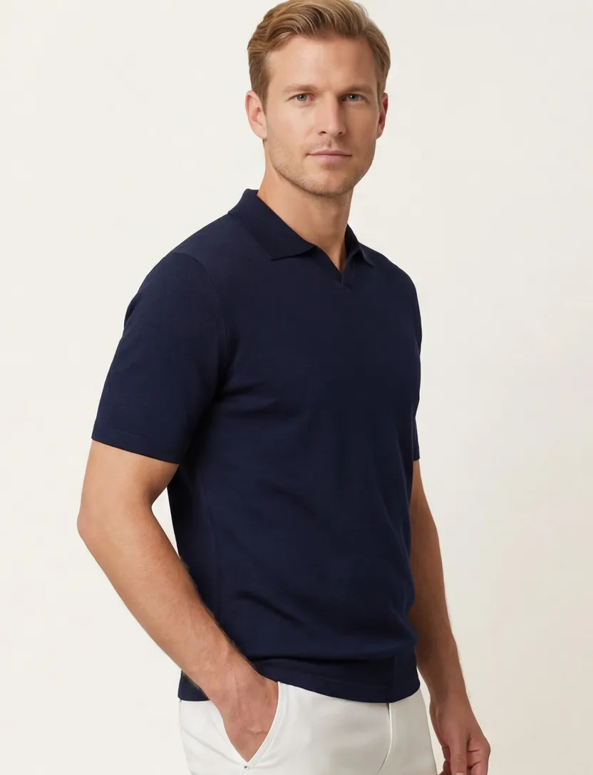 Thomas Maine polo donkerblauw v-hals katoen