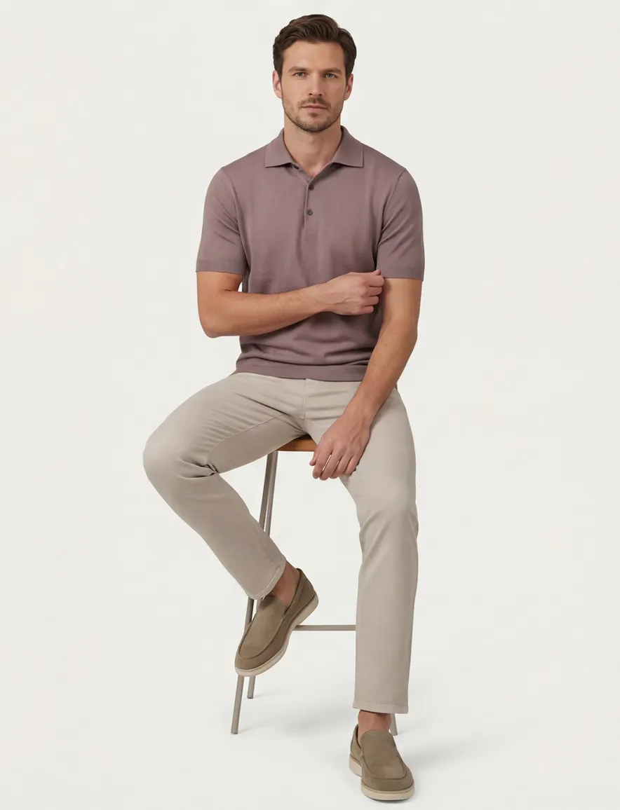 Thomas Maine polo korte mouw bruin normale fit