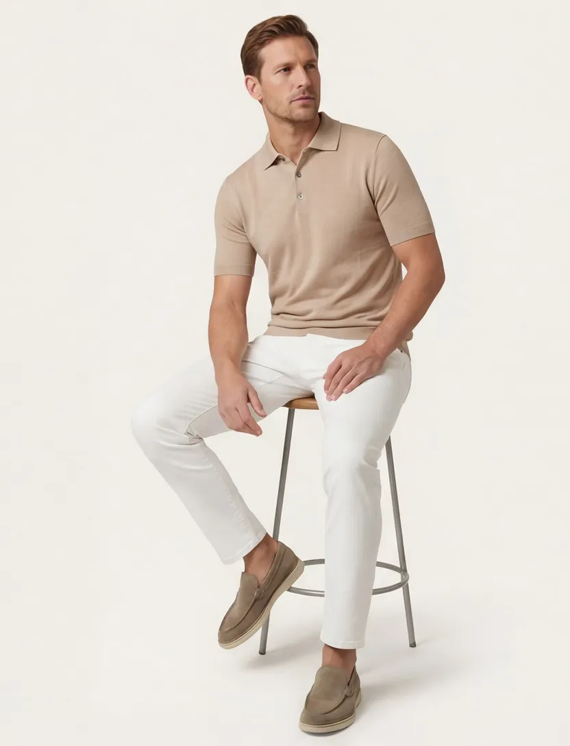 Thomas Maine polo beige gebreid normale fit
