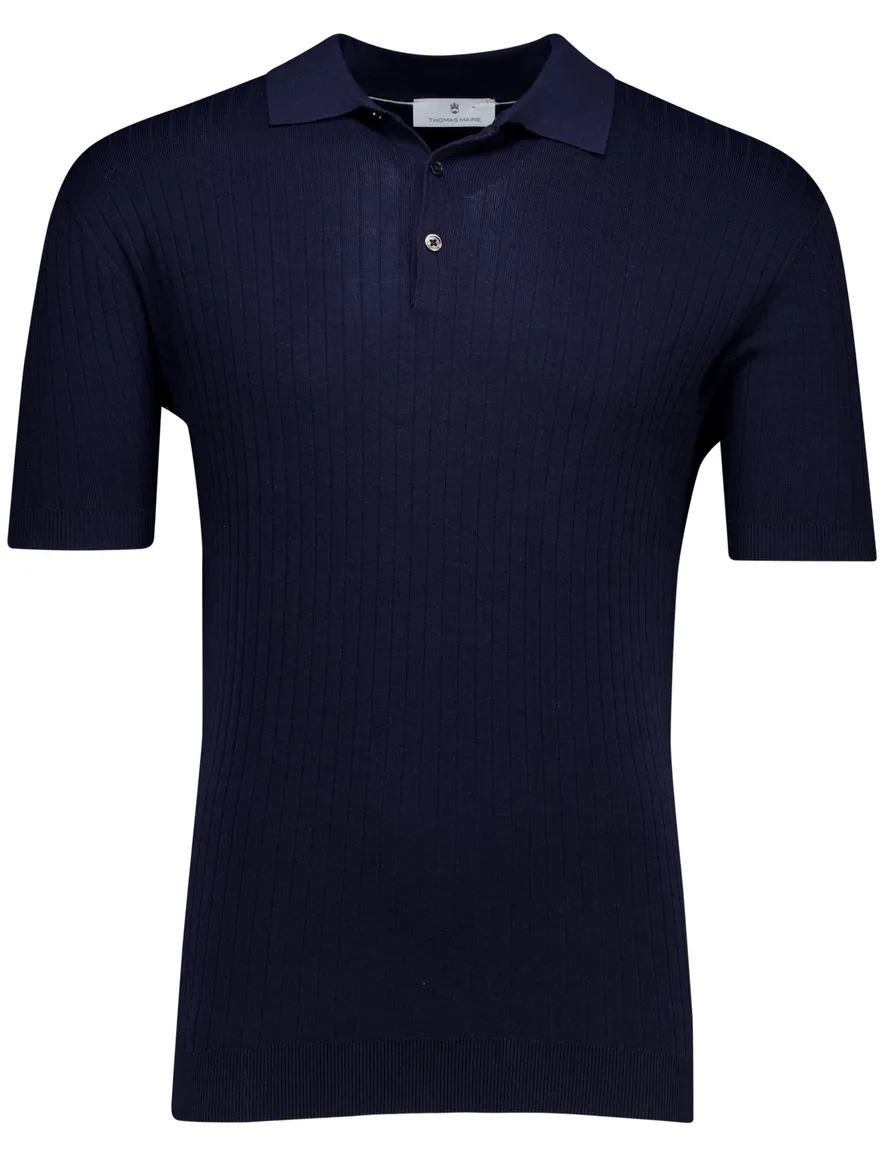 Thomas Maine polo donkerblauw lyocell