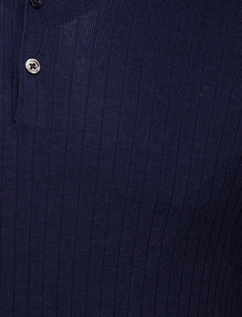 Thomas Maine polo trui donkerblauw lyocell met boord