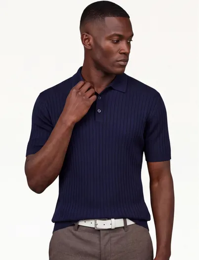 Thomas Maine Thomas Maine polo trui donkerblauw lyocell
