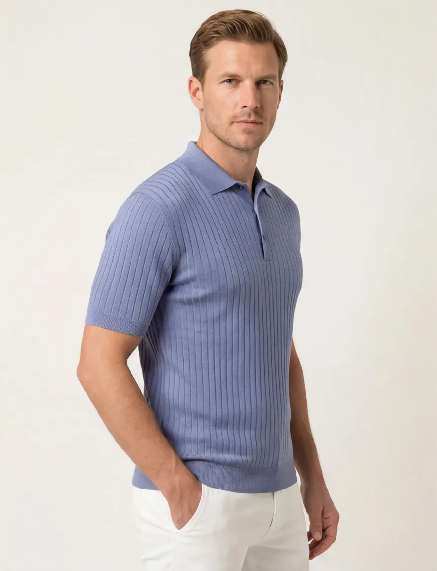 Thomas Maine polo trui korte mouw lichtblauw