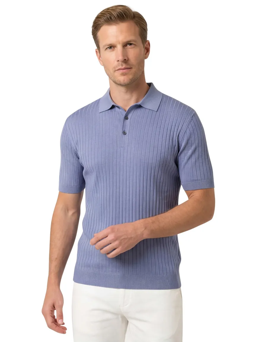 Thomas Maine polo trui korte mouw lichtblauw