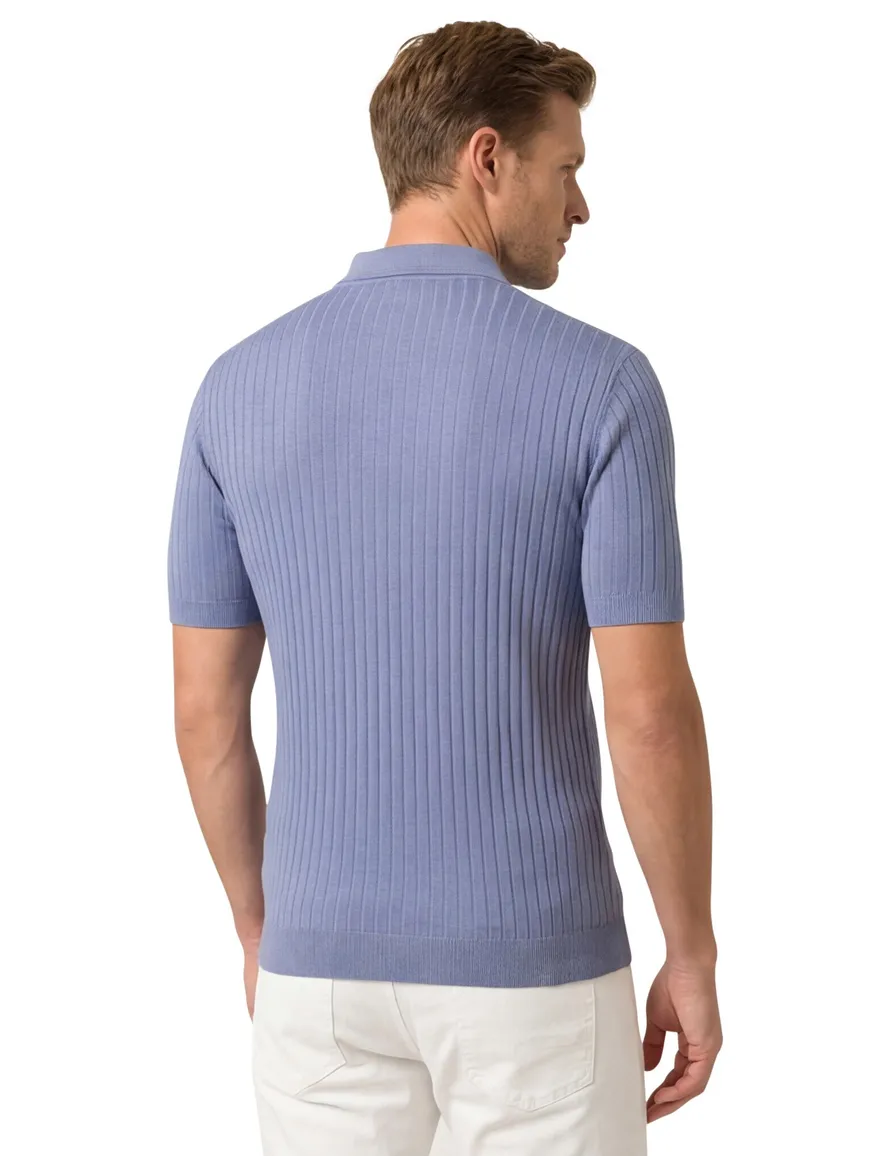 Thomas Maine polo trui korte mouw lichtblauw