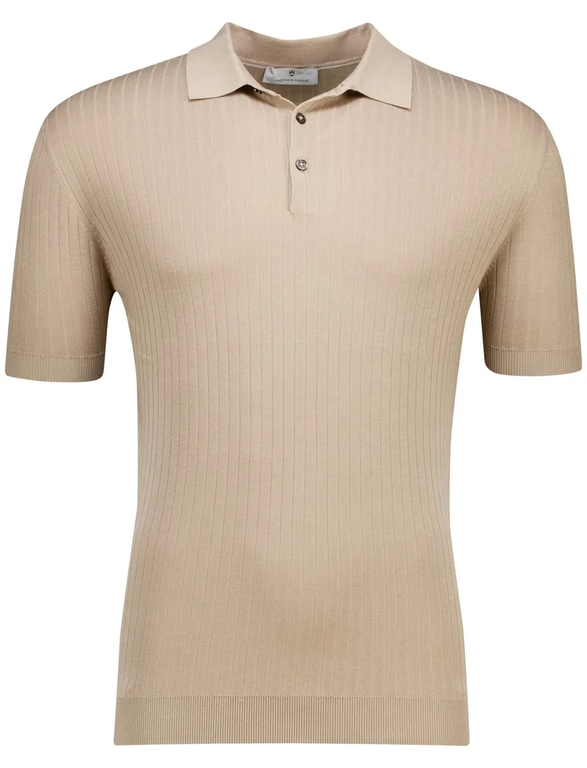 Thomas Maine polo trui camel lyocell 3-knoops