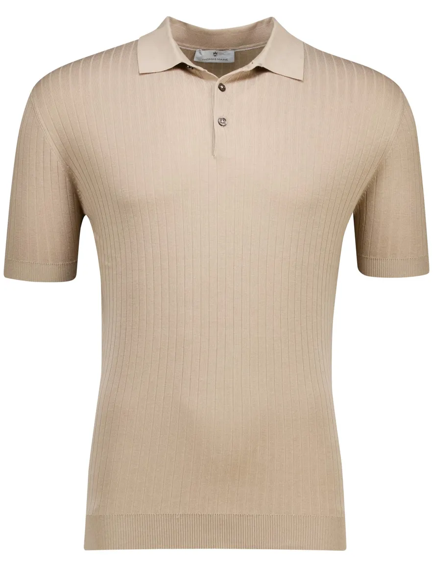 Thomas Maine polo trui camel lyocell met boord