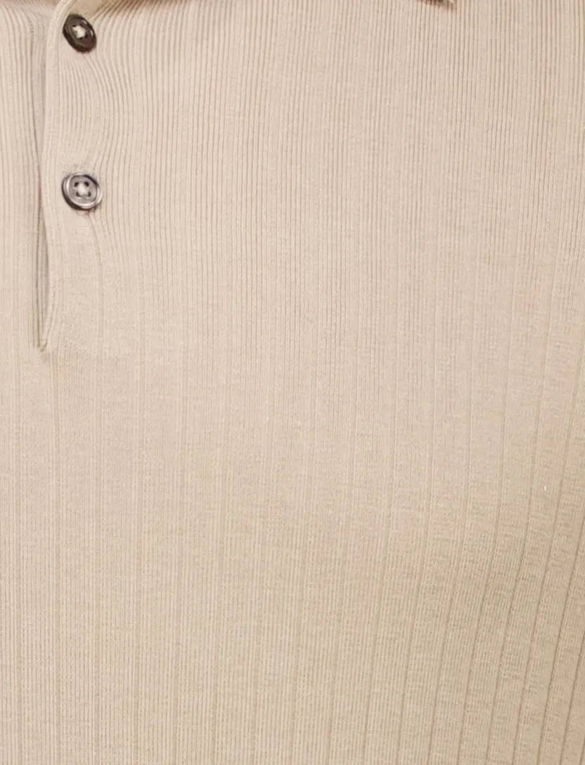 Thomas Maine polo trui camel lyocell 3-knoops