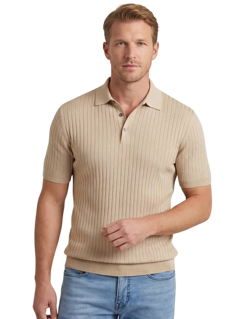 Thomas Maine polo trui camel lyocell 3-knoops