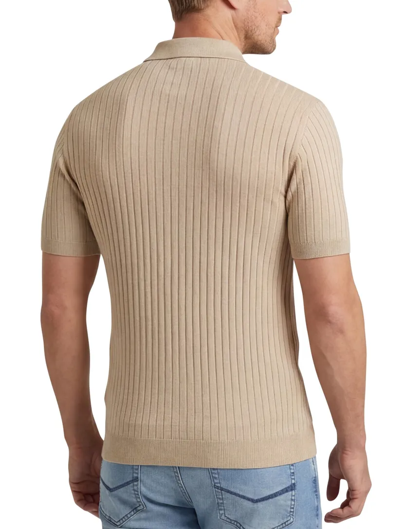 Thomas Maine polo trui camel lyocell 3-knoops