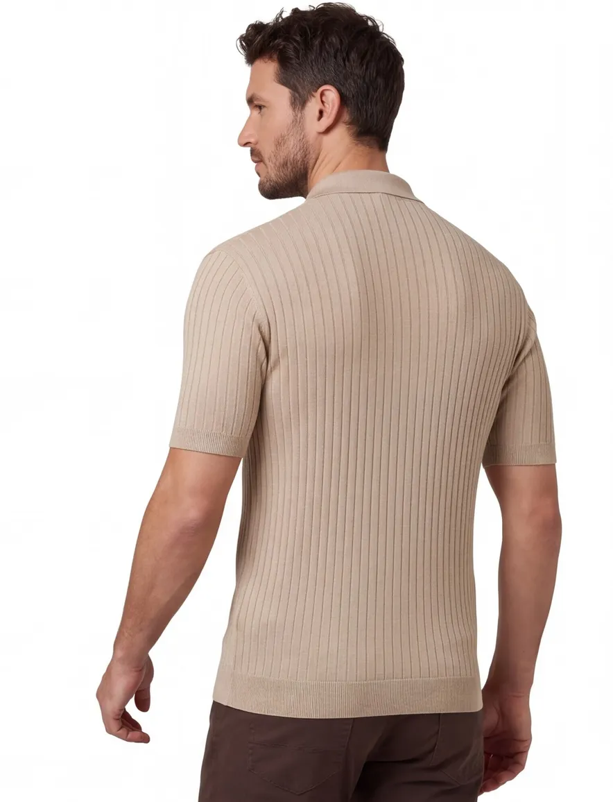 Thomas Maine polo trui camel lyocell met boord