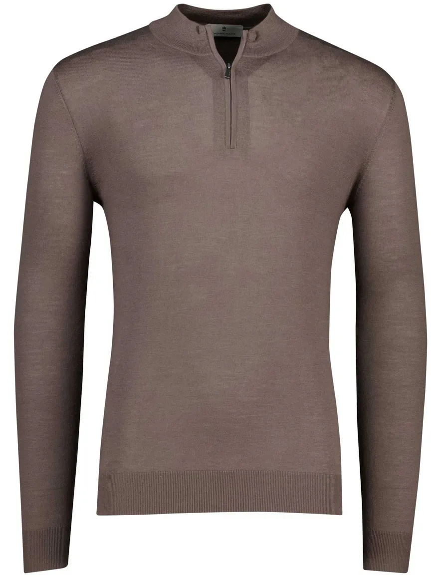 Thomas Maine trui bruin half-zip