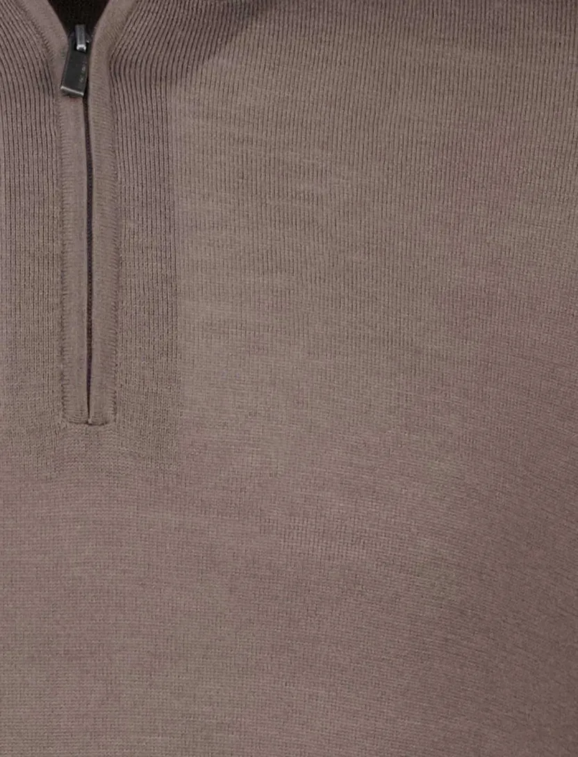 Thomas Maine half zip trui bruin merino wol met boord