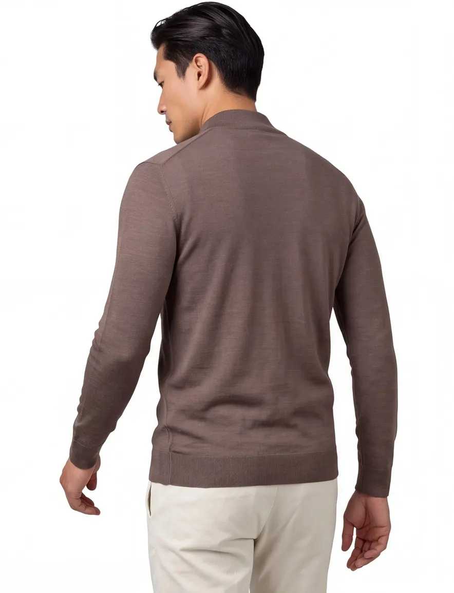 Thomas Maine half zip trui bruin merino wol
