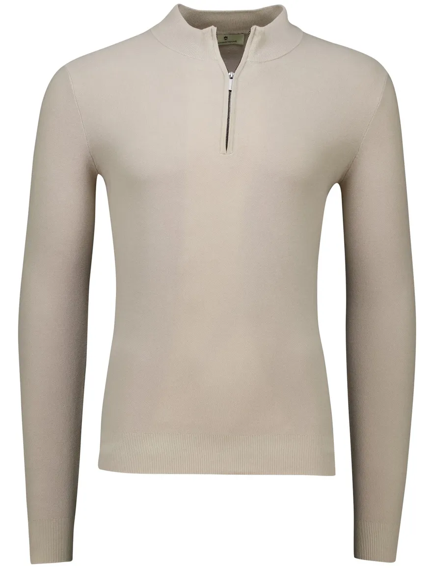 Thomas Maine trui half zip beige