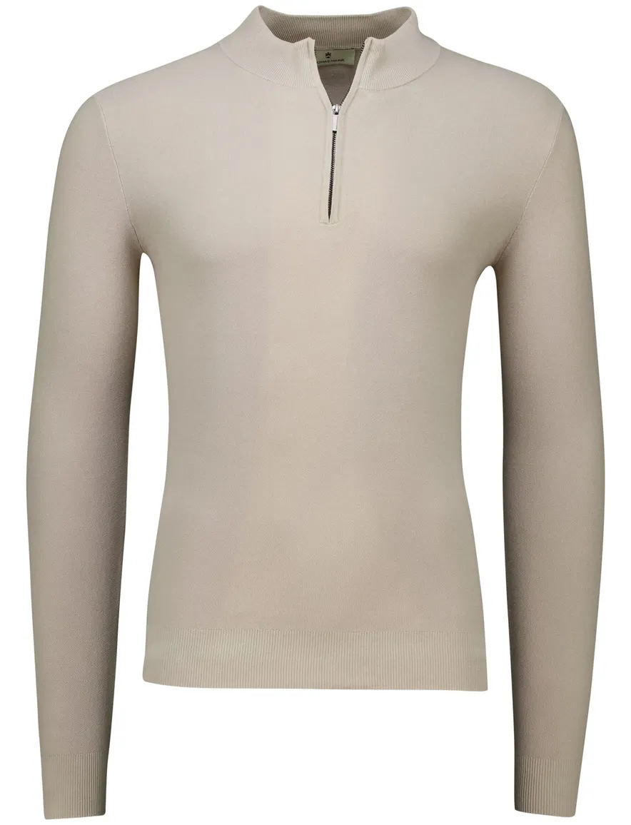 Thomas Maine trui half zip beige