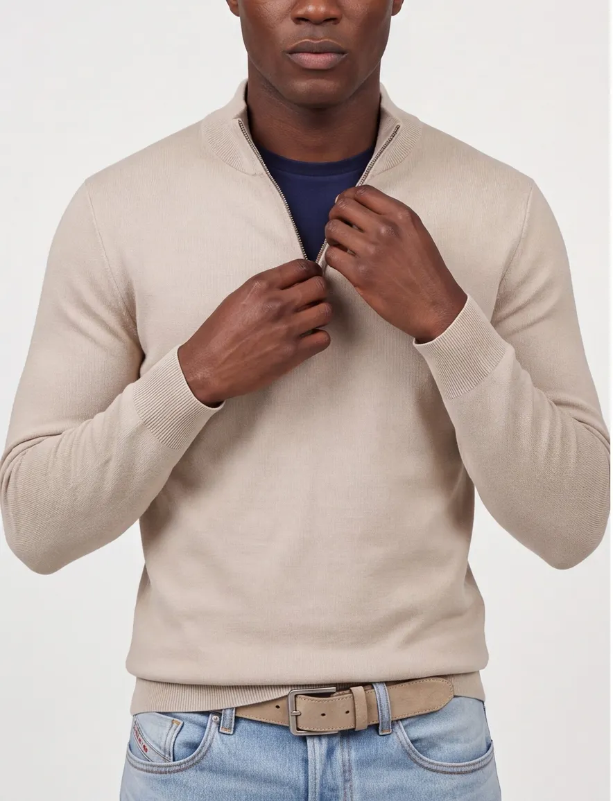 Thomas Maine trui half zip beige