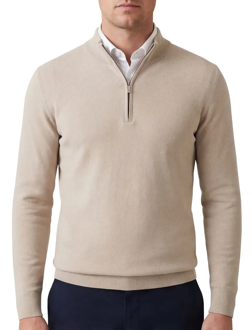 Thomas Maine trui half zip beige