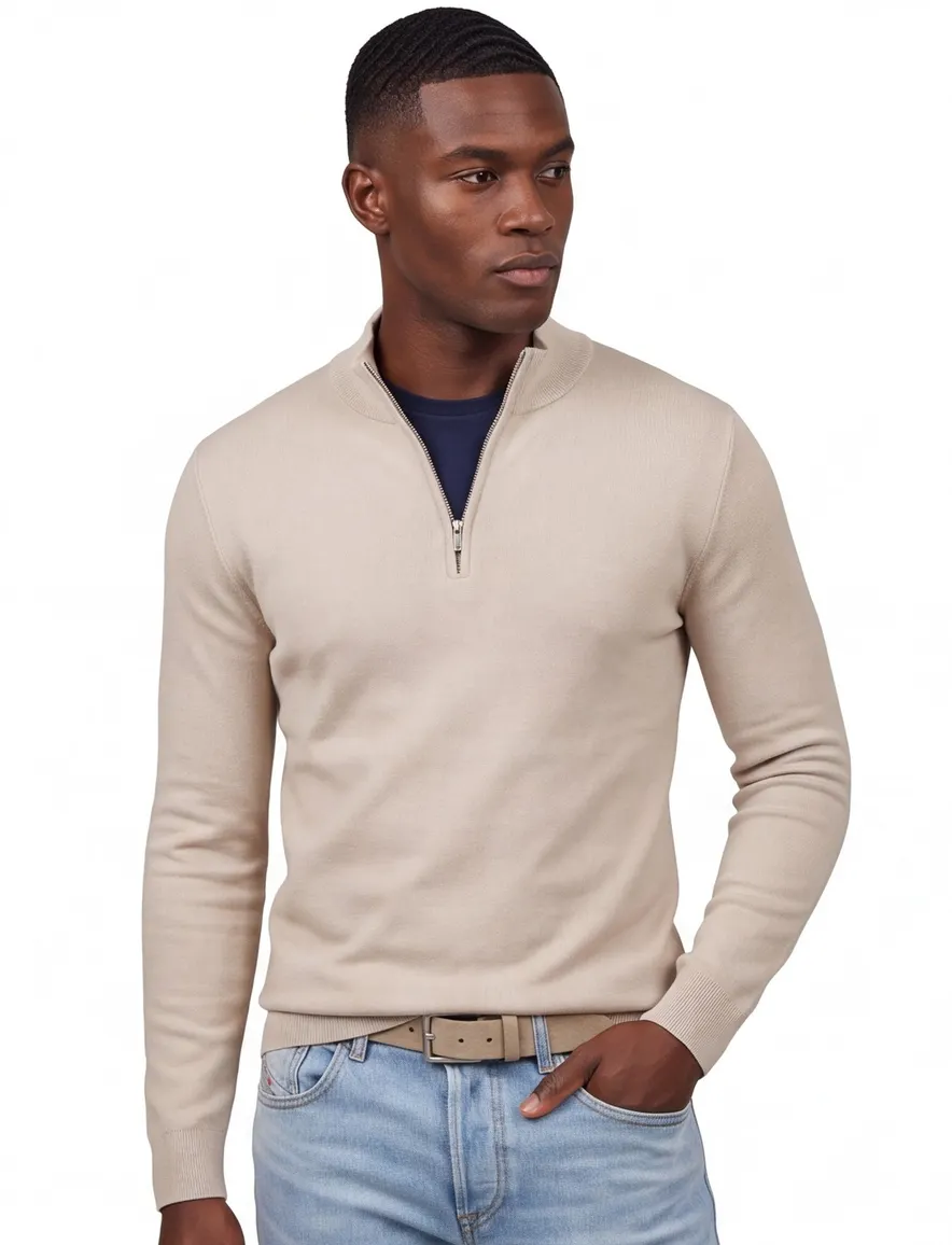 Thomas Maine trui half zip beige