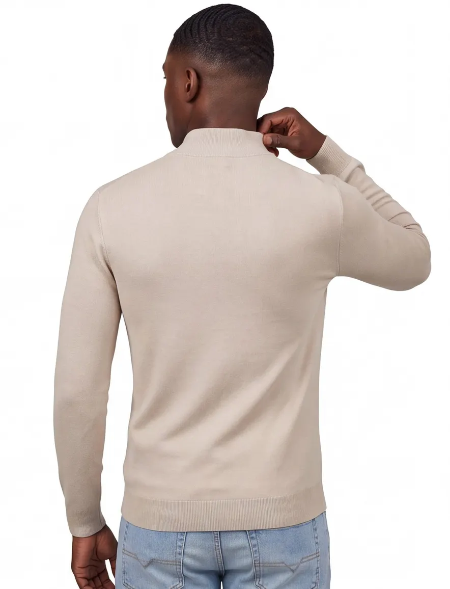 Thomas Maine trui half zip beige