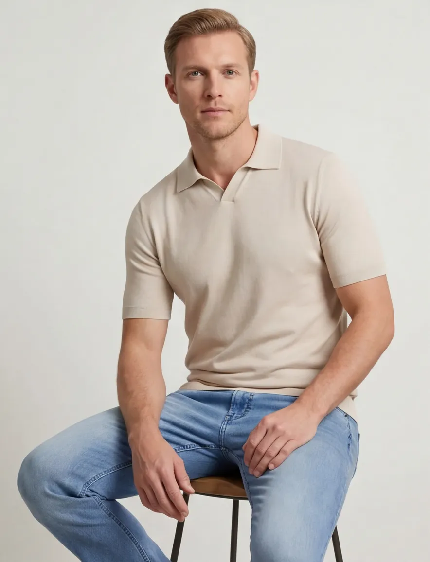 Thomas Maine trui polo beige normale fit katoen