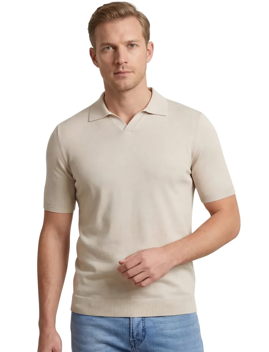 Thomas Maine trui polo beige normale fit katoen