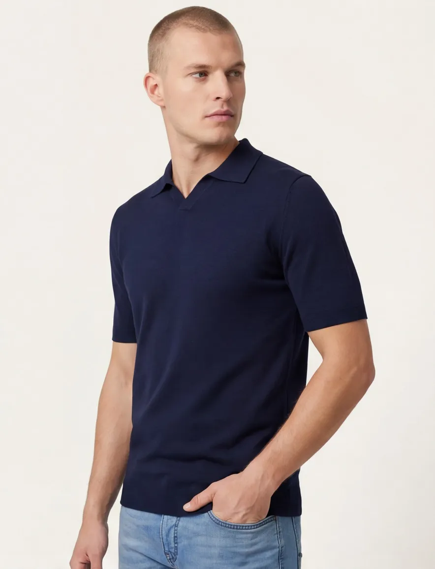 Thomas Maine polo v-hals donkerblauw normale fit