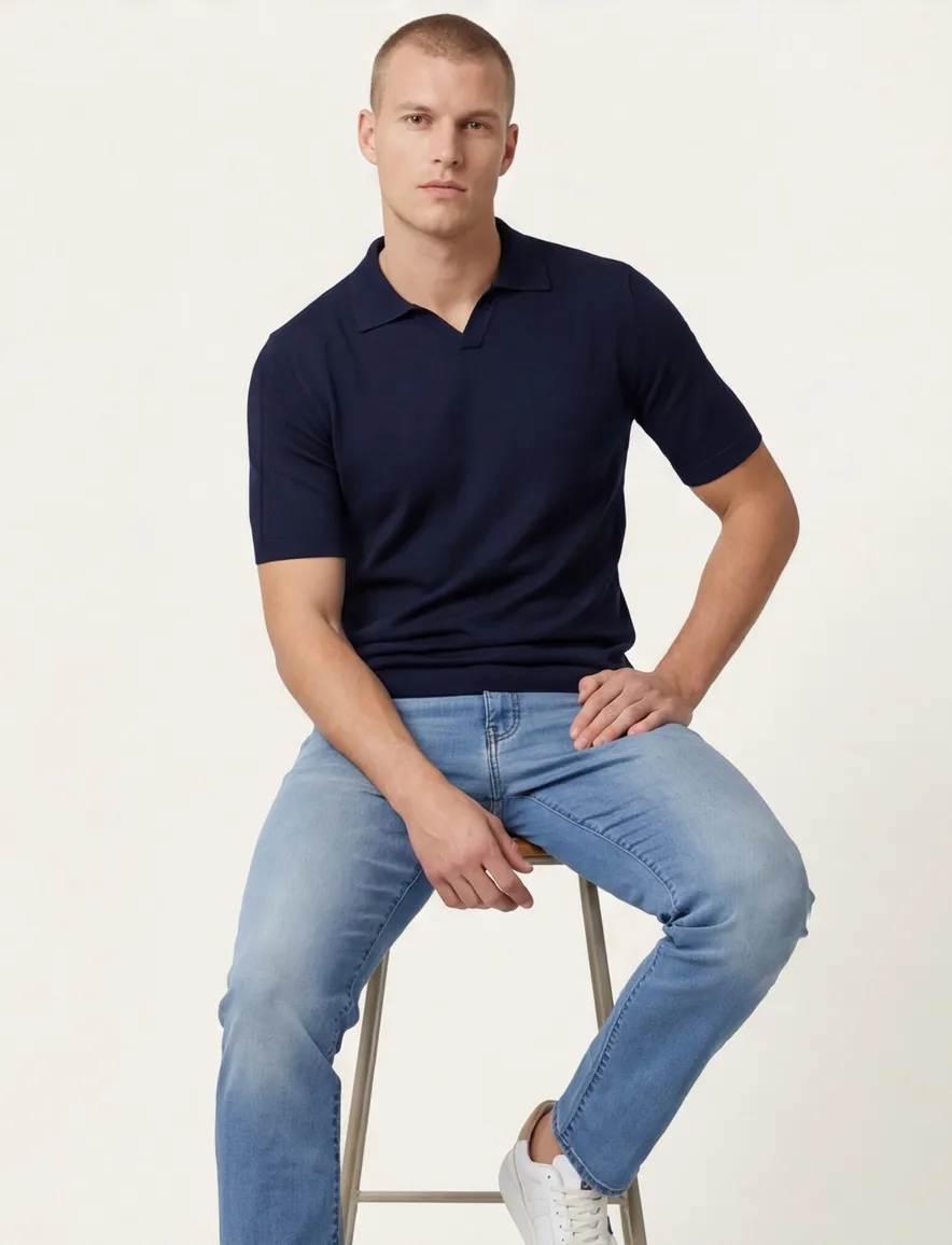 Thomas Maine polo v-hals donkerblauw normale fit