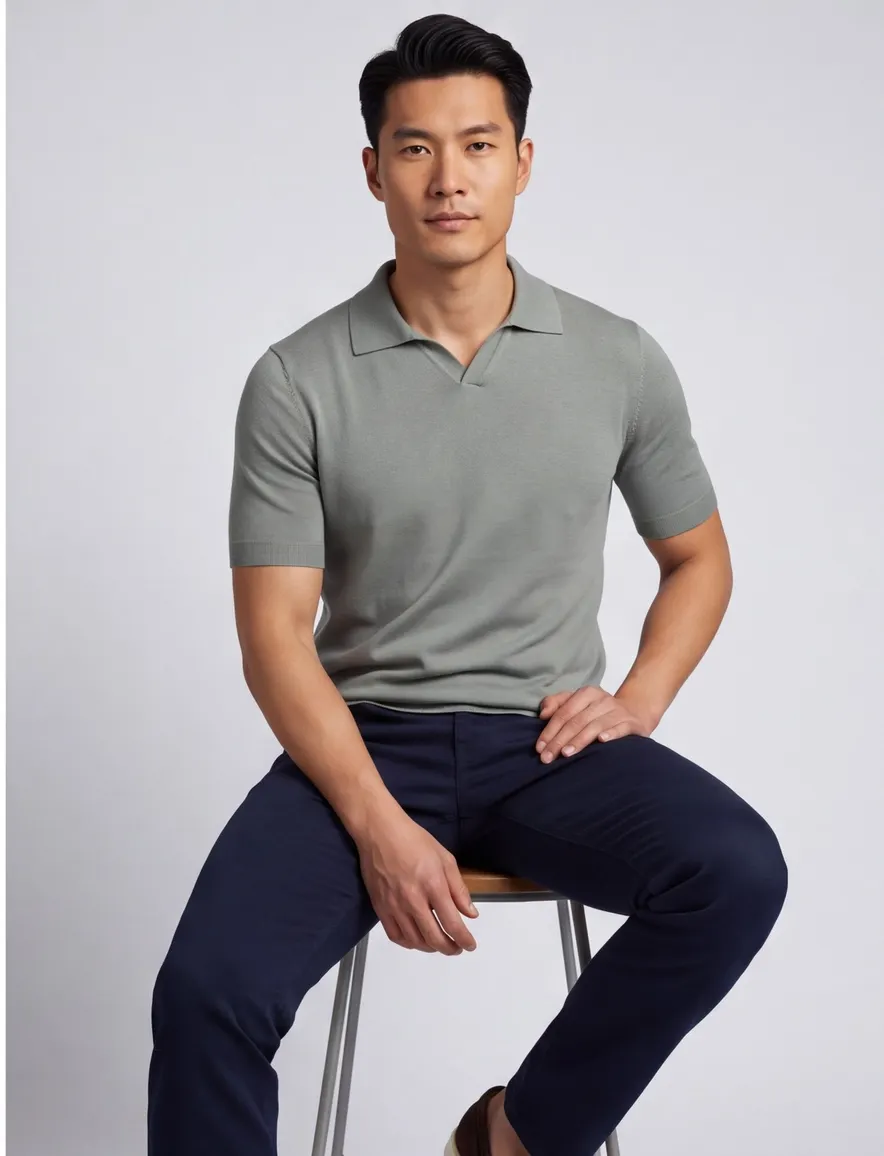 Thomas Maine polo v-hals groen effe normale fit