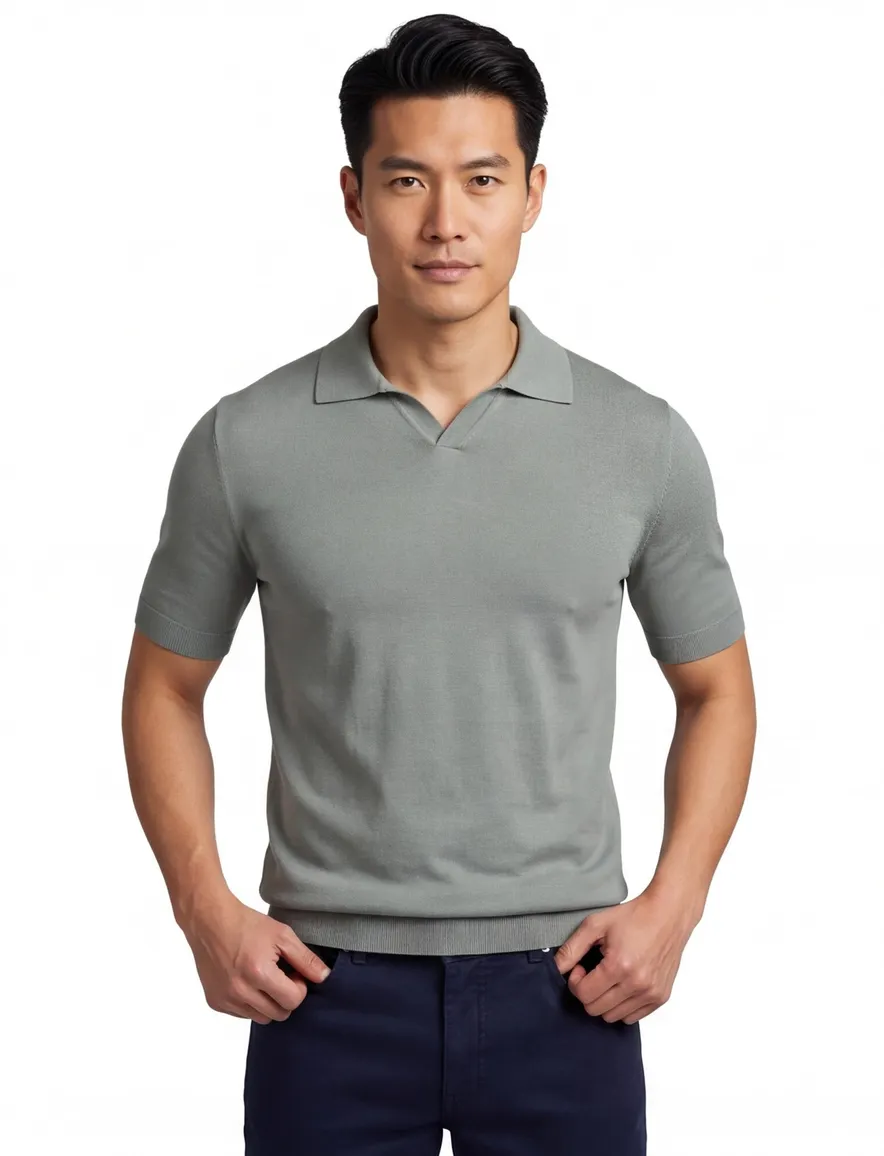 Thomas Maine polo v-hals groen effe normale fit