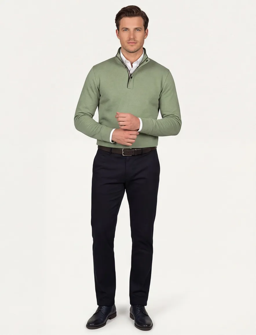 Baileys trui half zip groen katoen